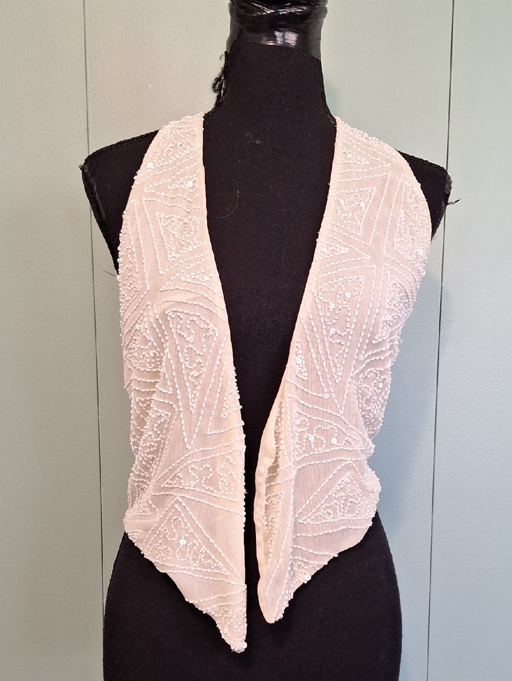 Bke Cream Beaded Shawl Vest Cover Up Size Small